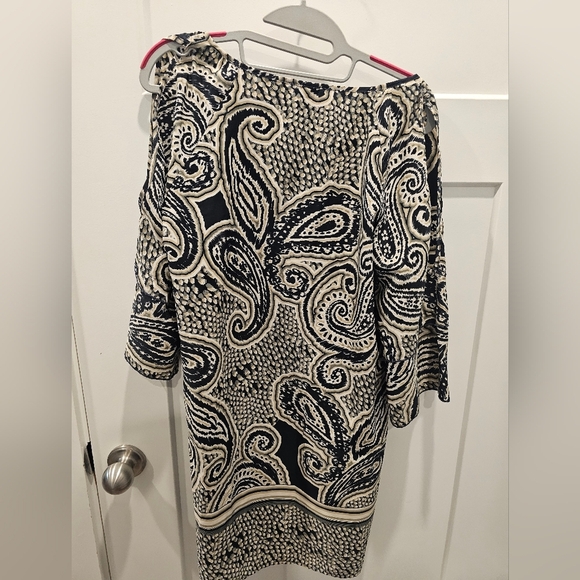 GLAM Tunic Dress M Black Beige Paisley Print Boho Blouse Mini Dress 3/4 Sleeve - Picture 5 of 10